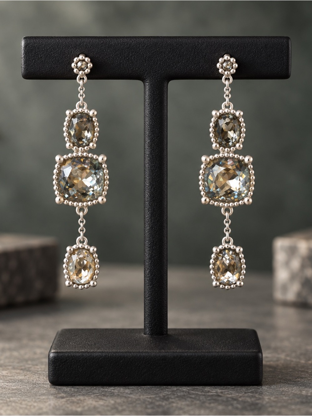 Beautiful Swarovski Rosette Dark Pierced Drop Earrings, item #5028899.